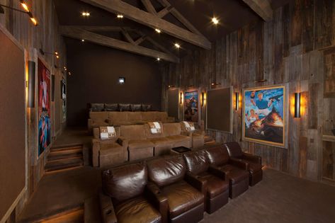 Rustic Beverly Hills Theater | Paradise Theater Private Cinema Portfolio Private Cinema, Movie Theater Rooms, Home Cinema Room, Theater Design, Home Theater Decor, At Home Movie Theater, Home Theater Rooms, Home Theater Design, Log Cabin Homes