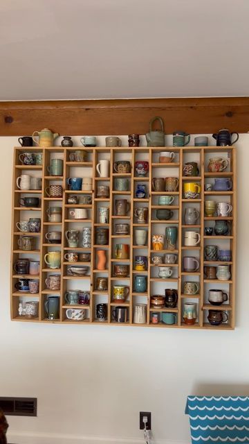 Mug Cubby Shelf, Ceramic Display Shelves, Diy Mug Shelf, Coffee Mug Shelf, Mug Shelf, Coffee Mug Storage, Diy Shelving, Mug Wall, Coffee Mug Display