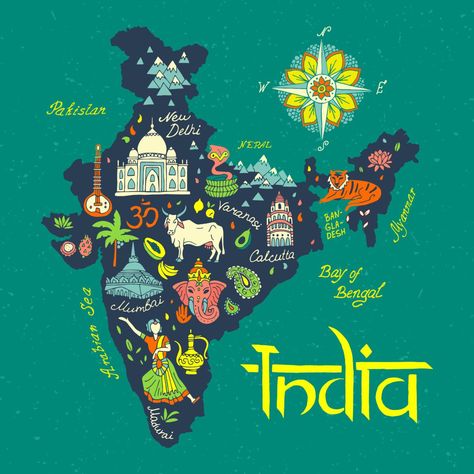 Sites of Great Significance: 10 World Heritage Sites in India Culture And Heritage Of India Drawing, Map Of India, India Poster, India Painting, Indian Illustration, India Facts, India Map, India Culture, Tourist Map