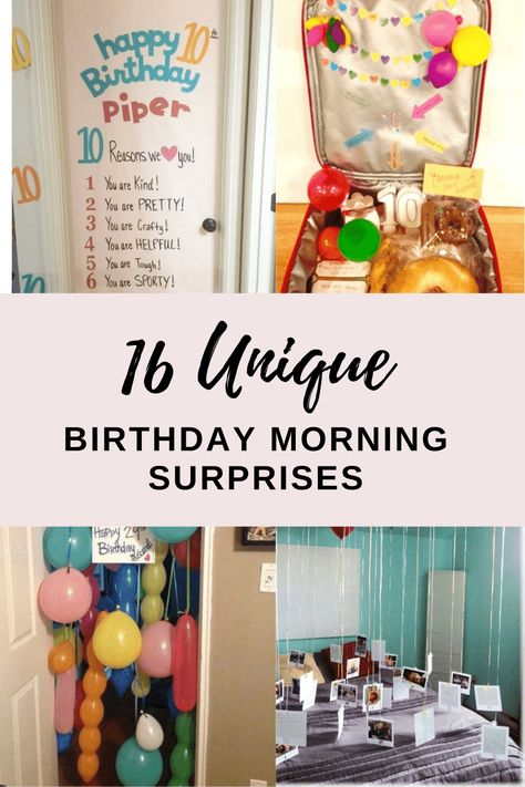 These fun and unique birthday morning surprises for kids of all ages will provide a touch of unexpected and spontaneous fun for your loved one's day. 16 Birthday Surprise Ideas, 16 Birthday Decoration Ideas At Home, Teenage Birthday Decoration Ideas, 13th Birthday Room Surprise, Surprise Birthday Decorations In Room, 18th Birthday Door Decorations, 10th Birthday Morning Surprise, Sweet 16 Morning Surprise, 10 Birthday Theme Ideas