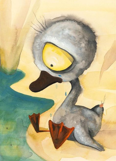 The duck stared at it and exclaimed, “It is very large and not at all like the others. I wonder if it really is a turkey. We shall soon find it out, however when we go to the water. It must go in, if I have to push it myself.”  Ugly Duckling by Dragana Svilar, via Behance Duck Illustration, Duck Drawing, Afrocentric Art, Ugly Duckling, Cartoon Sketches, Childrens Art, Children's Book Illustration, Whimsical Art, Book Illustration