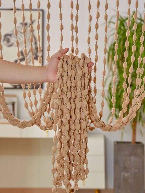 Solid Tassel Door Curtain | SHEIN USA Beaded Curtains Doorway, Beaded Door Curtains, Living Room Divider, String Curtains, Hippy Room, Living Room Door, Doorway Curtain, Room Divider Curtain, Tassel Curtains