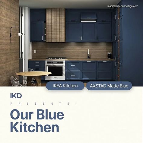 Inspired Kitchen Design | IKEA Kitchen Design - Axstad Matte Blue IKEA's Axstad Matte Blue Contrasted with Wood Countertops, Backspashes and Range Hood is an IKD... | Instagram Kitchen Design Ikea, Ikea Kitchen Design, Wood Countertops, Kitchen Inspiration Design, Ikea Kitchen, Range Hood, Countertops, Kitchen Design, Arch