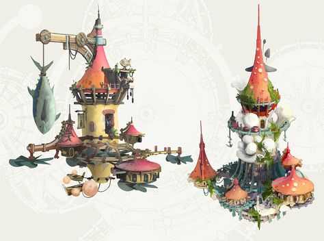 ArtStation - Floating Architecture Fantasy Concepts, Sebastian Luca Castle House Design, Floating Architecture, Building Concept, Paintings And Drawings, Image Painting, Interesting Buildings, Fantasy House, Fantasy Concept Art, Environment Design