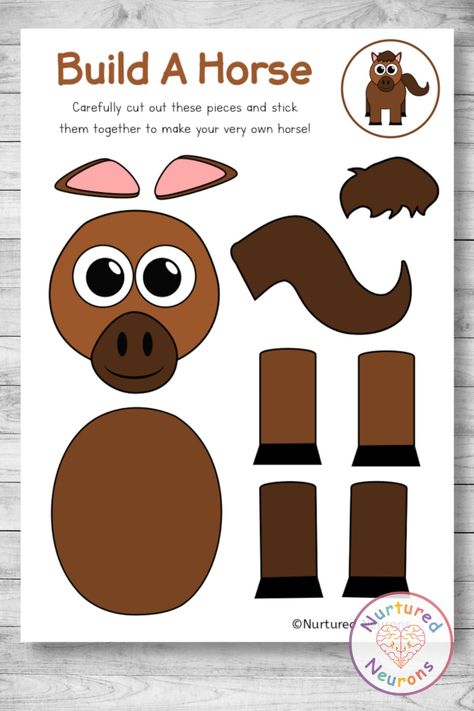 Horse Craft Preschool, Horse Activities For Preschool, Horse Activities For Kids, Horse Template, Preschool Farm, Black And White Horse, Kindergarten Activity, Cute Pony, Farm Preschool