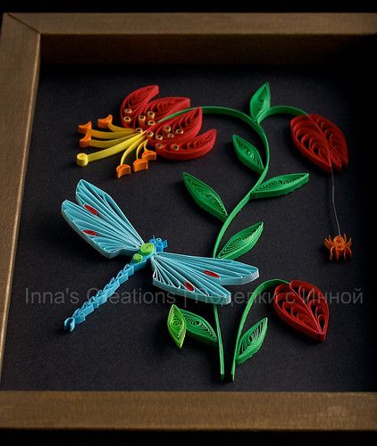 Lily and dragonfly, paper quilling | Dragonfly and lily flow… | Flickr Dragon Fly Craft, Quilling Animals, Quilled Cards, Quilled Flowers, Quilling Projects, Quilled Paper Art, Paper Quilling Patterns, Quilled Creations, Folding Origami