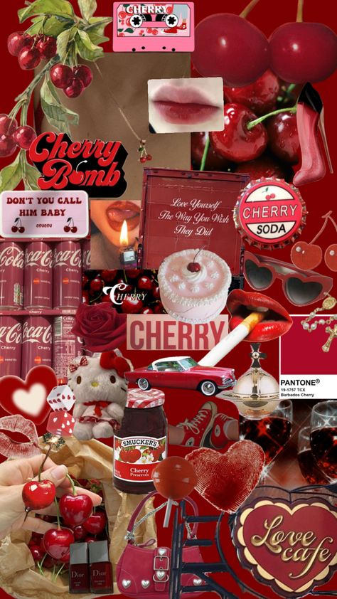 Cherry Collage Aesthetic, Cherry Coquette Aesthetic, Pink Cherry Aesthetic, Cerise Aesthetic, Cheery Aesthetic, Cherry Wallpaper Aesthetic Iphone, Cherry Astethic, Cherry Collage, Clean Mindset