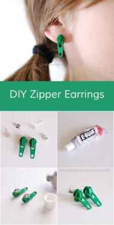 tutorials Ideas, Craft Ideas on tutorials Zipper Earrings, Anting Manik, Zipper Crafts, Zipper Jewelry, Easy Diy Jewelry, Recycled Jewelry, Earring Tutorial, Homemade Jewelry, Cool Diy Projects