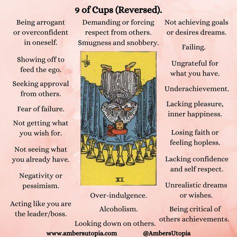 Suit Of Cups Tarot, 9 Of Cups, Suit Of Cups, Nine Of Cups, Tarot Reading Spreads, Tarot Interpretation, The Magician Tarot, Tarot Significado, Cups Tarot