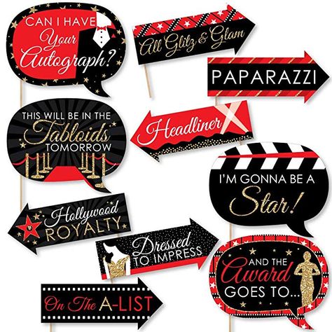 Hollywood Decorations, Red Carpet Theme Party, Diy Fotokabine, Funny Photo Booth, Red Carpet Theme, Diy Photo Booth Props, Party Photo Booth Props, Hollywood Party Theme, Red Carpet Party