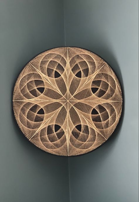 This is truly a beauty! It looks amazing flat on the wall or in a corner. The colors flicker as it’s expose to light. It’ll make any room pop! Nail And String Art Patterns, Mandala Artwork Design, String And Nail Art, Mandala String Art, Symbol Ideas, Nail String, String Art Tutorials, String Wall Art, Nail String Art