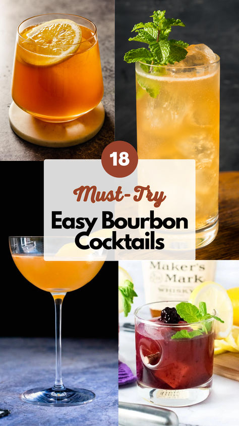 Easy Bourbon Cocktails Bourbon Based Cocktails, Easy Whisky Cocktails, Drinks Made With Bourbon, Bourbon Signature Cocktail, Easy Fall Bourbon Cocktails, Whiskey Bourbon Drinks, Whisky Drinks Recipes, Drinks Alcohol Recipes Whiskey, Fruity Bourbon Cocktails