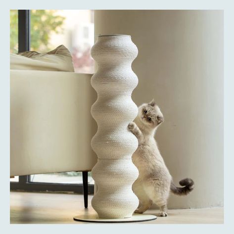 Dog And Cat Decor Accessories That Will Make Your Home Cuter (Beds, Gates, Scratchers, And MORE) - Emily Henderson Modern Cat Scratching Post, Crochet Cat Scratcher, Aesthetic Cat Supplies, Aesthetic Cat Toys, Aesthetic Cat Stuff, Cat Toys Aesthetic, Cute Cat Accessories, Stylish Cat Furniture, Cute Cat Toys