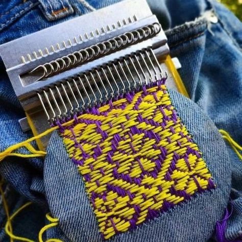 Darning Loom Pattern, Speed Weave Darning, Speed Weave, Mending Loom, Darning Loom, Mini Loom, Mending Clothes, Denim Embroidery, Happy Friday Friends