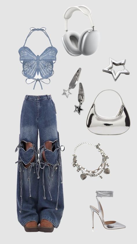 #butterfly#cute#silver#Y2k#hearts# jeans#winxvibes#outfitinspo #kpop #outfit Y2k Hearts, Silver Y2k, Korean Street Fashion Men, Korean Fashion Kpop Inspired Outfits, Butterfly Cute, Kpop Concert Outfit, Korean Fashion Kpop, Downtown Outfits, Swag Outfits For Girls