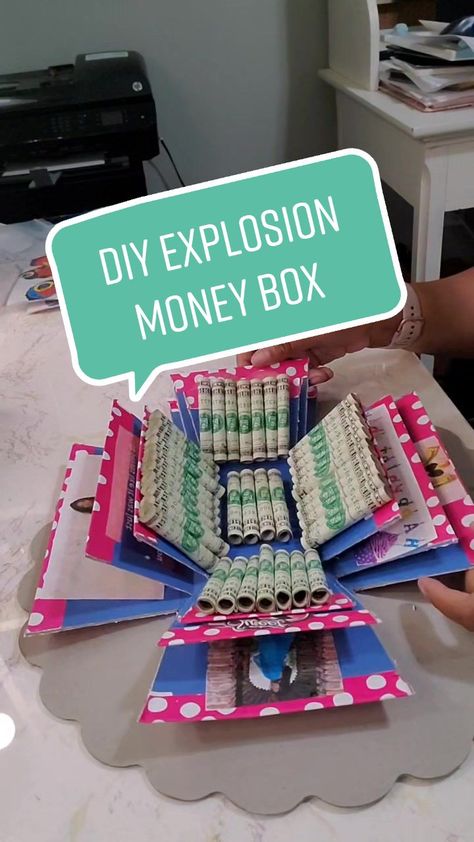 Money Explosion Box Ideas, Diy Money Box Ideas, Money Box Diy, Explosion Box Ideas, Box Cards Tutorial, Cards Tutorial, Diy Money, Box Cards, Explosion Box