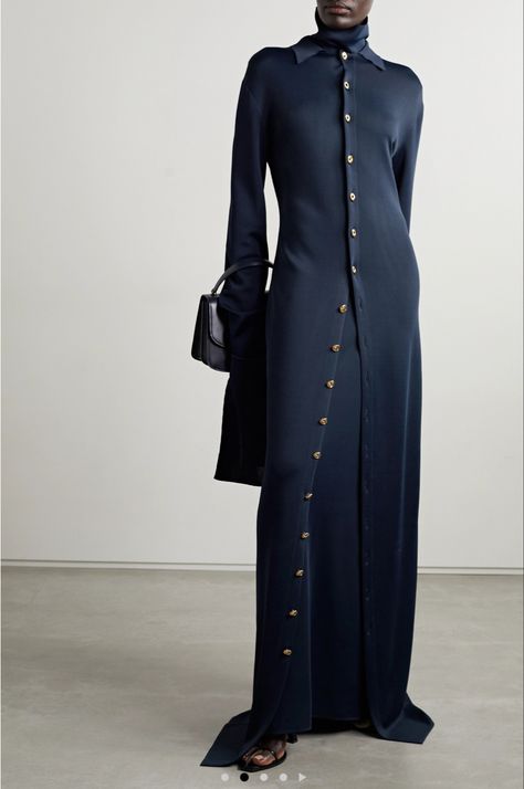 The Row Outfits, The Row Dress, Sky Blue Maxi Dress, Jersey Shirt Dress, Edgy Dress, Breezy Outfit, Dramatic Sleeves, Jersey Maxi Dress, Maxi Shirts