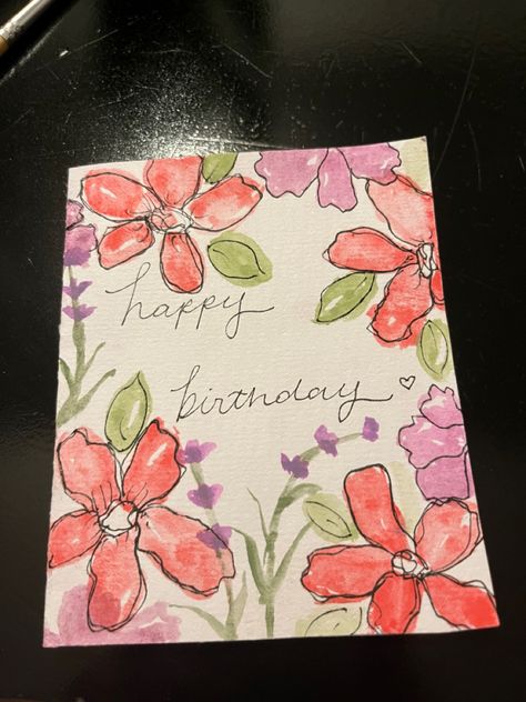 Watercolor flowers watercolor card watercolor card ideas Croquis, Mom Birthday Watercolor Card, Birthday Card For Boyfriend Ideas, Simple Card Idea, Watercolor Birthday Card Grandma, Gift Card Drawing Ideas, Homemade Card For Mom, Happy Birthday Grandma Card Diy, Cute Homemade Cards Birthday