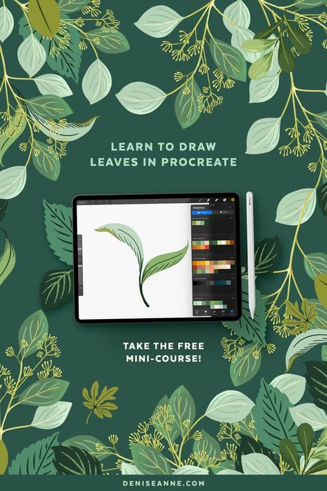 ipad pro with drawn leaves in procreate with leaf artwork around it Vector Illustration Tutorial, Illustrator Pattern, Digital Art Tutorial Beginner, Digital Illustration Tutorial, Procreate Ipad Tutorials, Illustration Tutorial, Ipad Tutorials, Start Drawing, Procreate Ipad Art