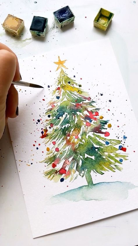 GIFT ! 😍 20% off this class🎄Type YES if you are interested!👇🏻 This is a great way to get your Christmas cards ready before next month!!… | Instagram Watercolor Christmas Cards Diy, Painted Christmas Cards, Christmas History, Watercolor Christmas Tree, Learn Watercolor, Christmas Card Art, Ideas For Easter Decorations, Instagram Gift, Ideas For Easter