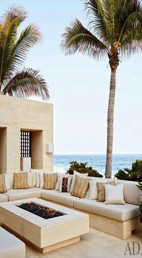 Ocean front Mexican Villa, Outdoor Space Design, Outdoor Seating Area, Outdoor Fireplaces, Deck Designs, Outdoor Living Rooms, Outdoor Living Room, Design Exterior, George Clooney