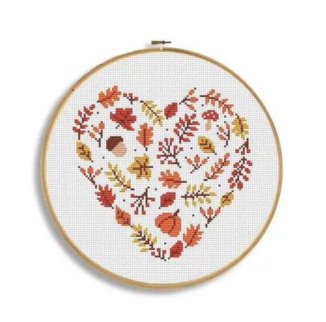 Love Cross Stitch Pattern, Pumpkin Cross Stitch Patterns, Heart Cross Stitch Pattern, Free Cross Stitch Designs, Decor For Thanksgiving, Love Cross Stitch, Heart Cross Stitch, Autumn Cross Stitch Patterns, Pumpkin Cross Stitch