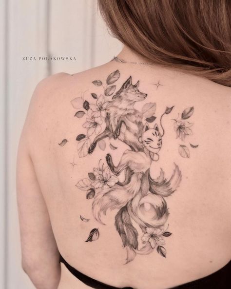 9 Tails Fox Tattoo, Fox Tattoo Design, Special Tattoos, Bow Tattoo, Fox Tattoo, Tattoo Style Drawings, Back Tattoo Women, Wolf Tattoos, Elegant Tattoos