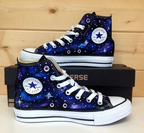 Galaxy converse! <3 Cute Converse Shoes, Galaxy Converse, Galaxy Shoes, Cute Converse, Custom Shoes Diy, Star Converse, Dr Shoes, All Stars Converse, Hand Painted Shoes