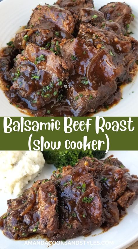 Roast Slow Cooker, Balsamic Pot Roast, Pot Roast Crock Pot Recipes, Balsamic Sauce, Steak Dishes, Pot Roast Recipe, Slow Cooker Roast, Beef Roast, Pot Roast Slow Cooker