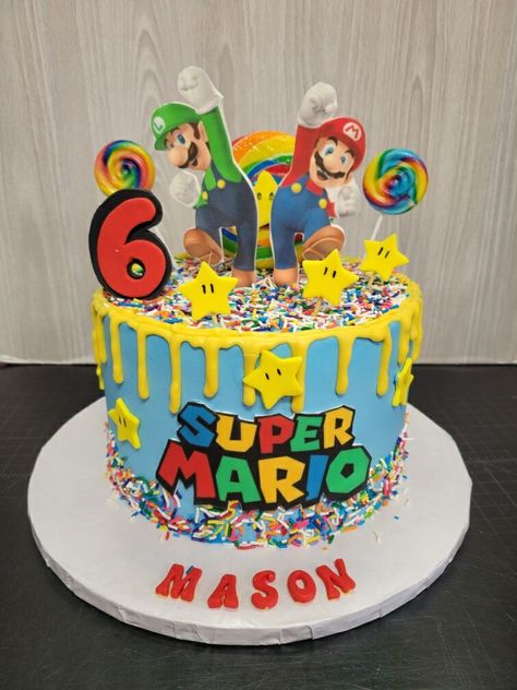 Super Mario Drip Cake, Mario Drip Cake, Mario Bros Birthday Cake Ideas, Super Mario Cake Birthday Easy, Super Mario Bday Cake, Mario Bday Cake, Mario And Luigi Birthday Cake, Super Mario Birthday Party Cake, Super Mario Cake Easy