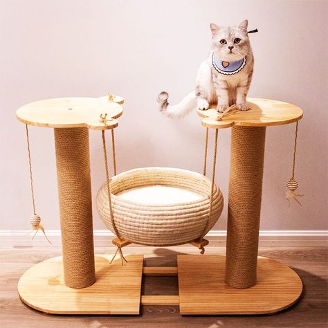 Wooden hanging basket for a catCat Climbing FrameCat ShelfCat TowerCat furnitureAdjustable clawssisalcat toy protecting furniture Unique Cat Trees, Small Cat Tree, Katt Grejer, Kat Diy, Chat Diy, Large Cat Tree, Cat Bed Furniture, Wood Cat, Cat Climbing