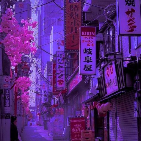 Tokyo Purple Aesthetic, Cyberwave Aesthetic, Japan Purple, Asian City, Tokyo Aesthetic, Neon Noir, Anime City, Purple Vibe, Dark Purple Aesthetic