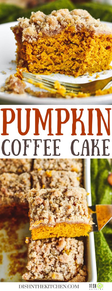 Celebrate fall with a Pumpkin Coffee Cake topped with golden streusel topping. Made with pumpkin purée and flavoured with warming spices like cinnamon and ginger, this moist pumpkin cake tastes amazing and fills your home with cozy fall aromas while it bakes. It is pure fall comfort food. Pumpkin Coffee Cake Recipes, Loaf Breads, Pumpkin Coffee Cake, Spiced Cake, Easy Pumpkin Dessert, Streusel Coffee Cake, Pumpkin Coffee Cakes, Pumpkin Pudding, Pumpkin Spice Muffins