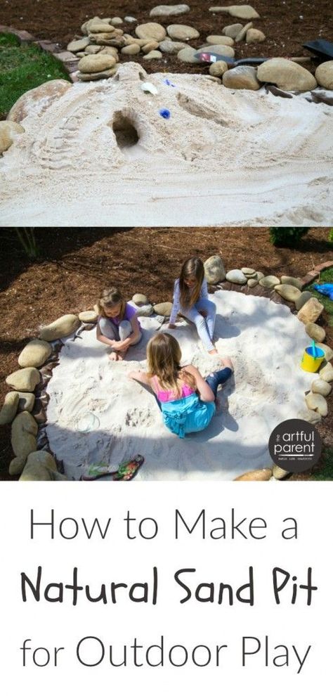 How to make a natural childrens sand pit for outdoor play. Step-by-step instructions plus lots of ideas and inspiration!inspiration. Sand Pits For Kids, Patio Chico, Play Area Backyard, Outdoor Play Spaces, Backyard Kids Play Area, Sand Pit, Playground Ideas, Outdoor Play Areas, Kids Sand