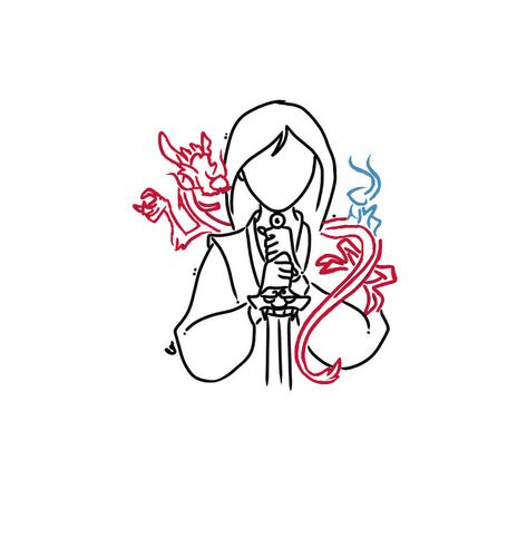 Disney Mulan Tattoo Ideas, Mulan Reflection Tattoo, Mulan Outline, Mushu Mulan Tattoo, Mulan Inspired Tattoos, Mulan Tattoo Minimalist, Mulan Tattoo Ideas, Mushu Tattoo, Mulan Drawing