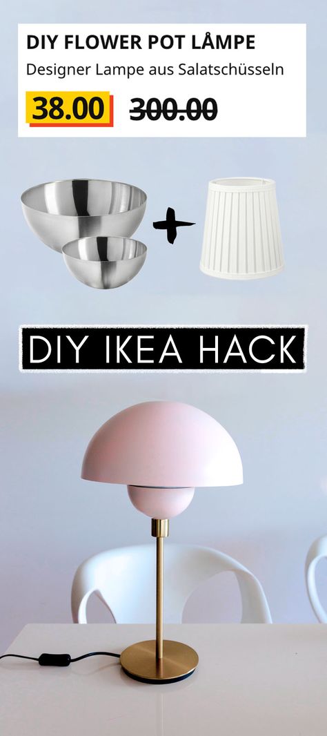 Einfacher DIY IKEA Hack aus Schüsseln ist mit ein paar Handgriffen eine Designerlampe entstanden im klassischen Flowerpot Design. Ikea Lamp Hack, Flowerpot Lampe, Diy Luminaire, Ikea Lamp, Diy Light Fixtures, Diy Lampe, Ikea Decor, Ikea Furniture Hacks, Diy Ikea Hacks