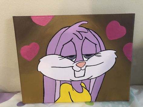 Bunny In Love, Cartoons Canvas Painting, Canvas Art Ideas Cartoon, Canvas Painting Ideas Aesthetic Cartoon, Cartoon Bunny Painting, Cartoon Art Painting Easy, Bugs Bunny Painting, Canvas Painting Ideas Characters, Painting Ideas On Canvas Cartoon