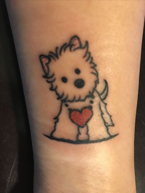 Westie Dog Tattoo, Westie Tattoo Ideas, Westie Tattoos, Marshmallow Tattoo, Puppy Tattoos, Westie Tattoo, Tatoo Rose, Tattoo On Ankle, Rose Tattoo On Ankle