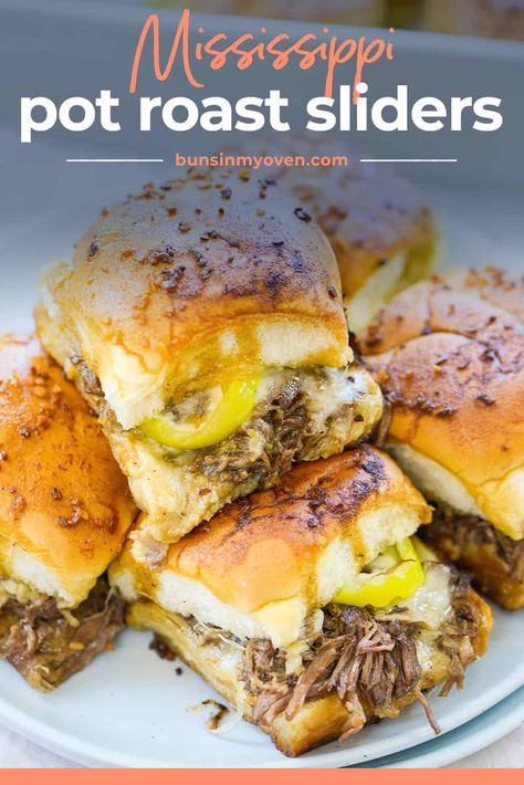 Mississippi Roast Sliders, Mississippi Pot Roast Sliders, Roast Sliders, Pot Roast Sliders, Sweet Hawaiian Rolls, Sliders Recipes Beef, Sliders Recipes Hawaiian Rolls, Pot Roast Sandwiches, Easy Slider Recipes