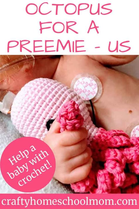 Learn more about the Octopus for a Preemie - US organization including where to find the octopus crochet pattern, how the organization works, what kind of yarn to use, and more!  #octo4apreemie #crochetoctopus Preemie Octopus Pattern Free, Premi Octopus Crochet Pattern, Crochet Premie Octopus Pattern, Crochet Octopus Free Pattern Preemie, Crochet Octopus For Preemies Free Pattern, Knitted Octopus For Preemies Pattern, Octopus For Preemies Pattern Free, Preemie Octopus Pattern Crochet, Crochet Patterns For Preemies Free