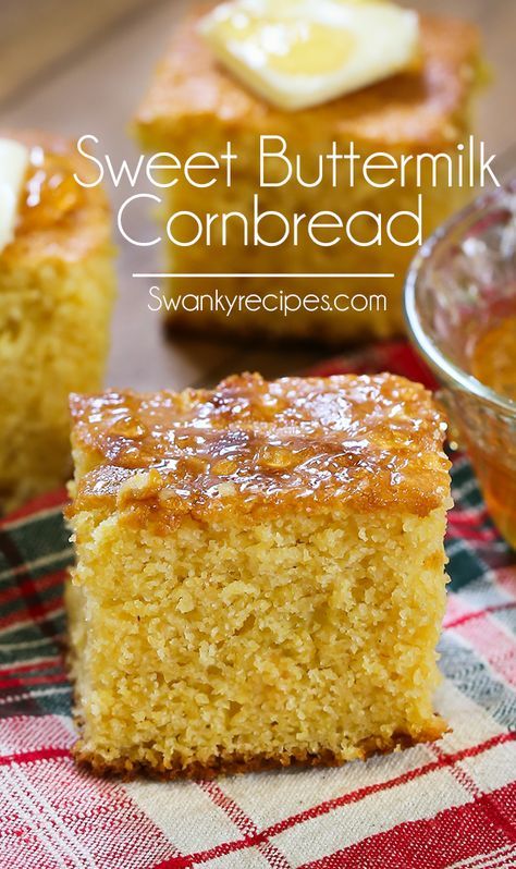 Serve up this classic southern dish of Sweet Buttermilk Cornbread. Made with warm butter, sugar, cornmeal and other classic ingredients. Once you try thi Sweet Buttermilk Cornbread, Easy Buttermilk Cornbread, Savory Cornbread Recipe, Cornbread Sweet, The Best Cornbread, Easy Homemade Cornbread, Best Cornbread, Southern Style Cornbread, Cornmeal Recipes