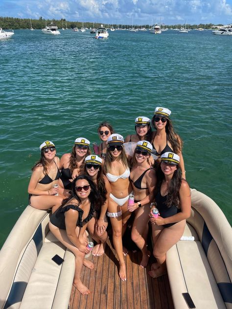 Wishing to celebrate your bachelorette in Miami? A boat is the PERFECT options. We are the Bachelorette Kings !! Contact us to book your bacehlorette party in the Vice Boat ! Use BACH2020 for a special discount!!!💗 Bachelorette Yacht Party Aesthetic, Tropical Boat Party, Bachelorette Party Bikinis, Bachelorette Boat Outfit, Boat Bachelorette Theme, Bachelorette Boat Party Ideas, Bride Boat Party Outfit, Bachelorette Party Boat Day, Bachelorette Party On A Boat