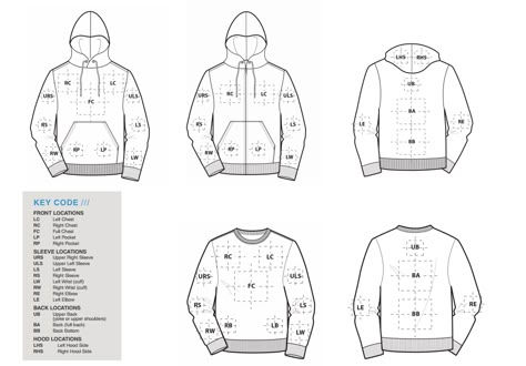 Placement guide for sweatshirts and fleece - LogoUp.com Garments Business, T Shirt Sewing Pattern, Clothing Brand Logos, Logo Placement, Shirt Logo Design, Tshirt Printing Design, Shirt Sewing Pattern, Hoodie Logo, Embroidery Monogram