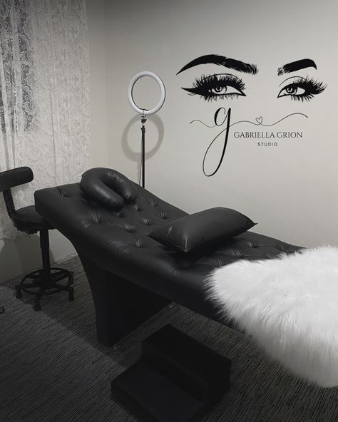 Eyelash Extension Room Decor, Lash Pictures Art, Lash Room Decor Small Spaces, Black Lash Room, Studio Lash Designer, Lash Studio Decor, Studio Lashes, Studio Lash, Beauty School Cosmetology