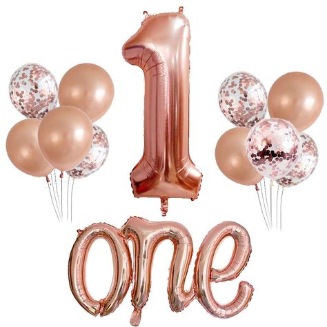 Number 1 Balloon, First Birthday Balloons, Happy Birthday Decor, 1st Birthday Balloons, 1 Balloon, Gold First Birthday, Gold Confetti Balloons, One Balloon, Rose Gold Confetti