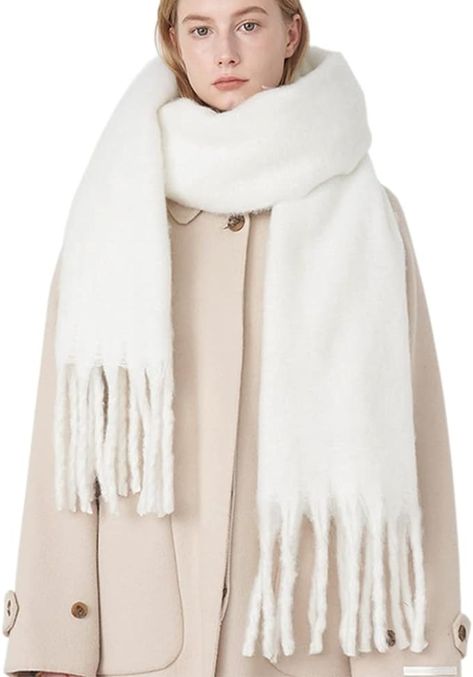 Amazon.com: OUNIYA Large Chunky Scarf Oversized Fluffy Scarves Blanket Big Wool Thick Winter Warm (Pure White) : Everything Else Thick Wool Scarf, Winter Scarf Fashion, Big Wool, Thick Scarf, Big Scarf, Chunky Scarf, Scarf Outfit, Chunky Scarves, Winter Outfit Inspiration