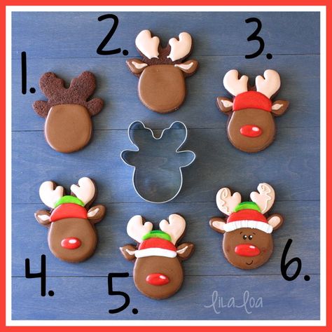 Christmas Cookies Reindeer, Reindeer Cookies Decorated, Reindeer Sugar Cookies, Sugar Cookies For Christmas, Christmas Reindeer Cookies, Biscuits Noel, Breadstick Recipe, Christmas Icing, Cookie Decorating Tutorial