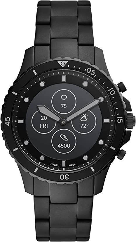 Amazon.com: Fossil Men's 44MM FB-01 HR HR Heart Rate Stainless Steel Hybrid HR Smart Watch, Color: FB-01 - Black (Model: FTW7017): Watches Smart Watch Apple, Black Model, Black Stainless Steel, Casio Watch, Heart Rate, Smartwatch, Watch Bands, Smart Watch, Fossil