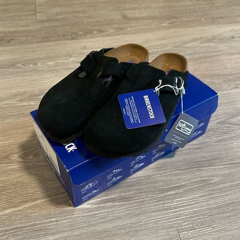 Nwt Black Boston Birkenstock Size 39 New In Box Suede Leather Boston Black Birkenstock, Birkenstock Boston Black Suede, Black Boston Birkenstock, Birkenstock Boston Black, Boston Birkenstock, Birkenstock Colors, Birkenstock Clog, Black Birkenstock, Birkenstock Boston