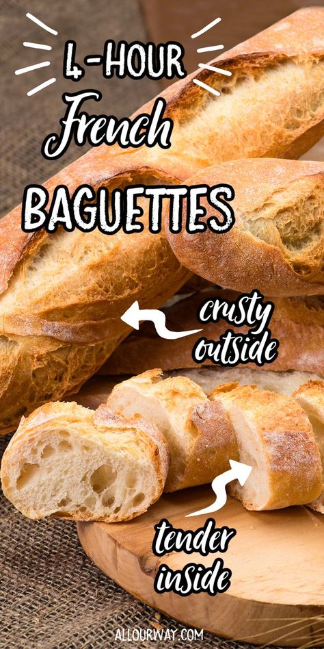 French Baguette Recipe, Baguette Recipe, French Bread Recipe, Baguette Bread, Artisan Bread Recipes, French Baguette, Bread Machine Recipes, Crusty Bread, Bread Recipes Homemade